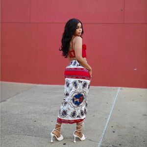 Mid Red Print Skirt